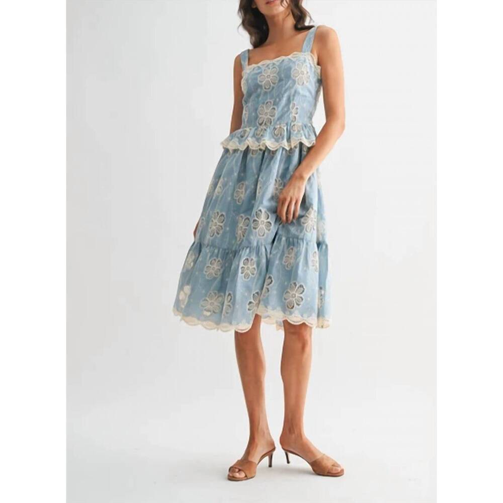NEW CAMELLIA floral lace a-line midi dress in blue